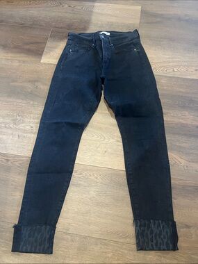 LOFT Black Skinny Jeans with Leopard-Print Cuffs